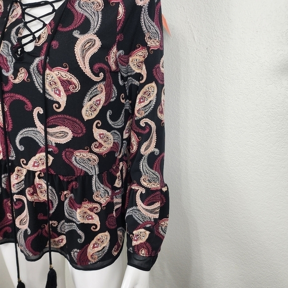 WHBM Paisley Black Bell Sleeve Boho Tunic Top Size M - Picture 10 of 13